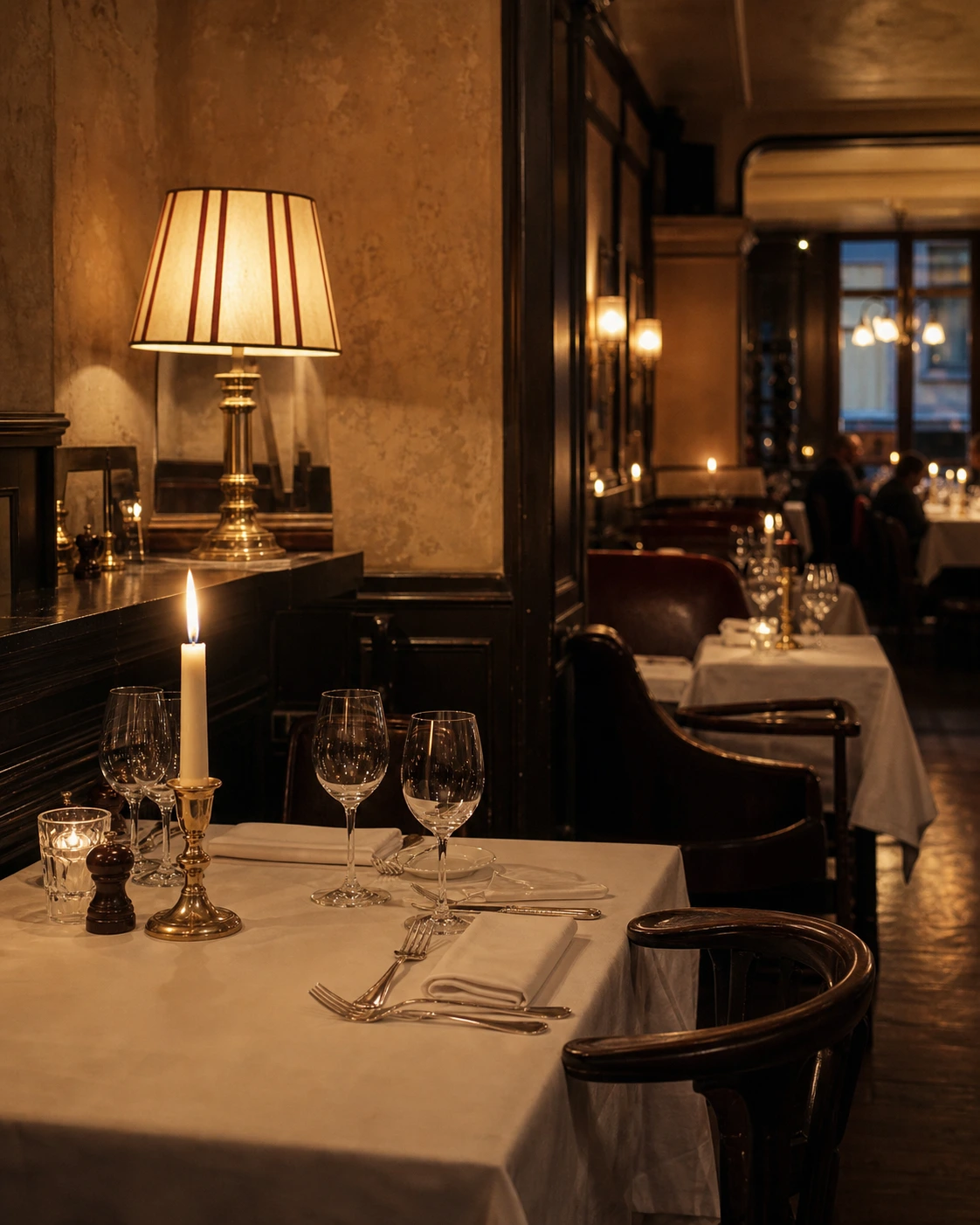A candlelit restaurant dining room in Zürich